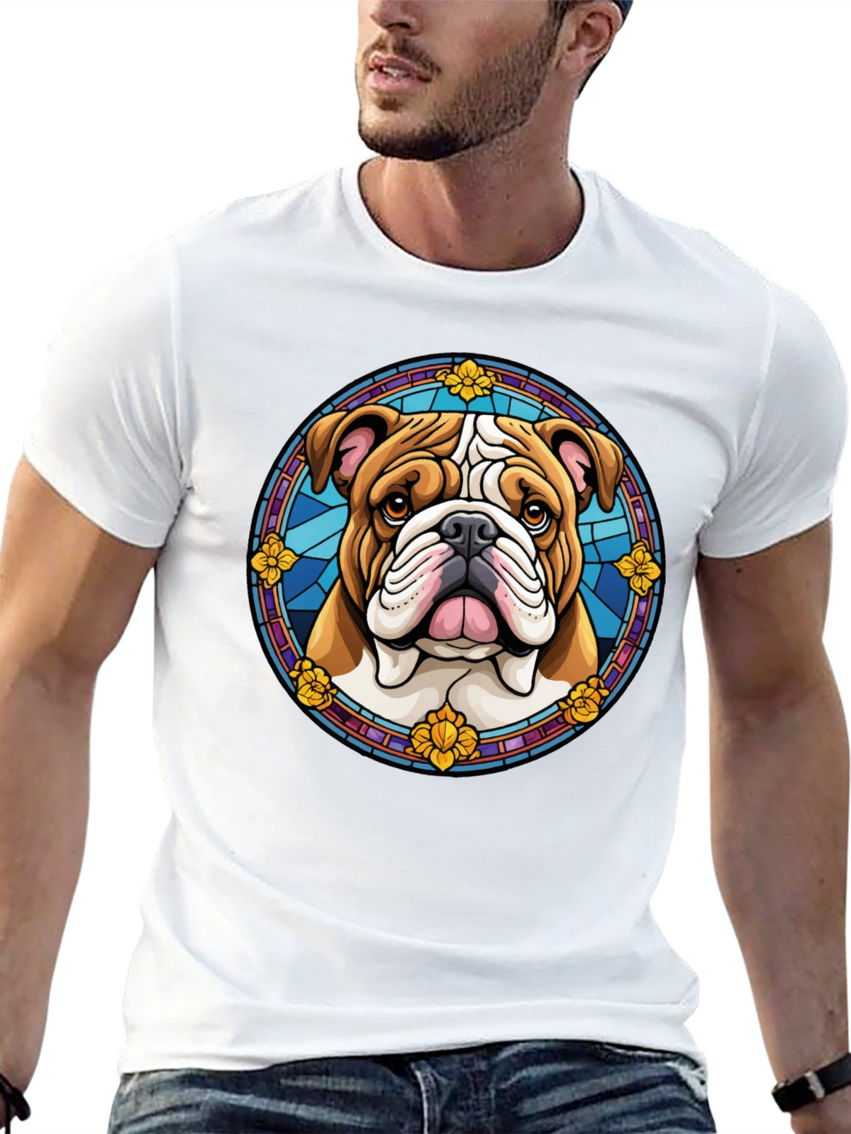 Bulldog Stained Glass Style Graphic Tee