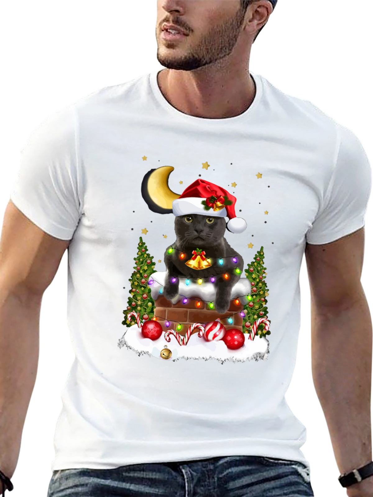 Festive Cat in Chimney T-Shirt