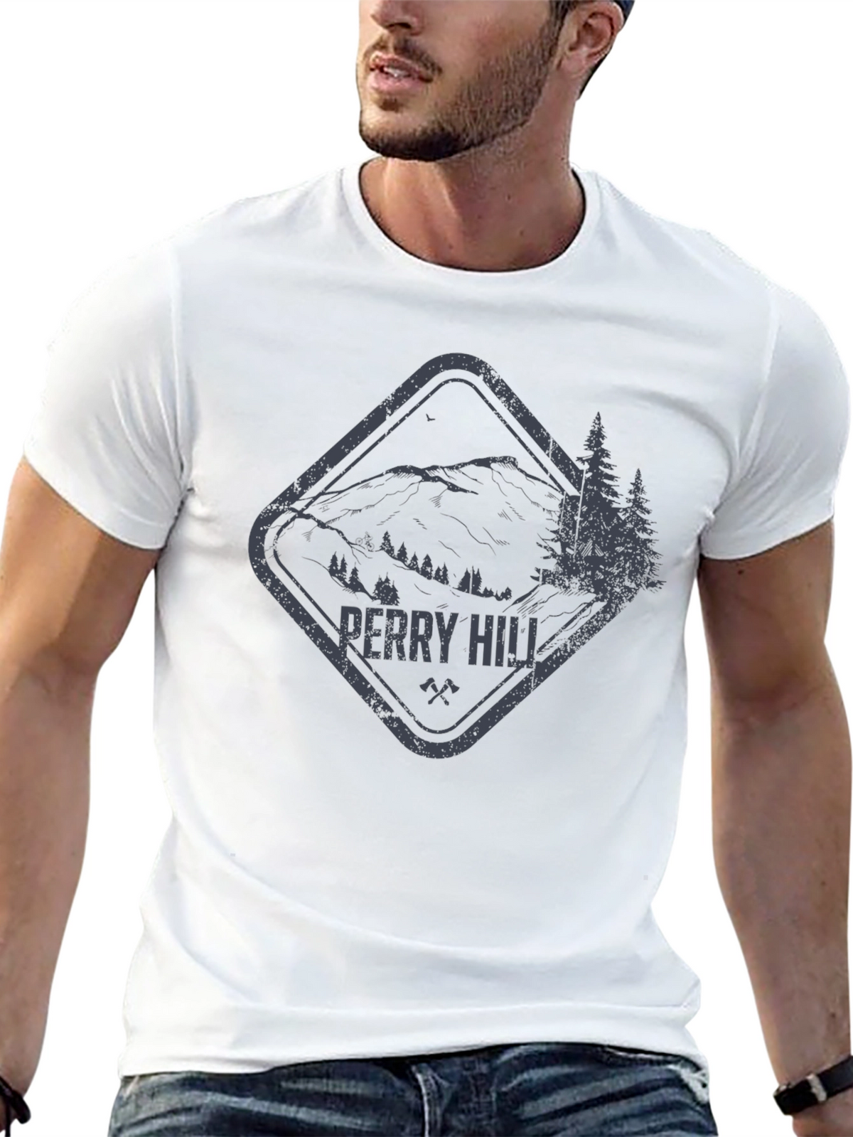 Perry Hill Mountain Graphic Tee - Black Cotton T-Shirt