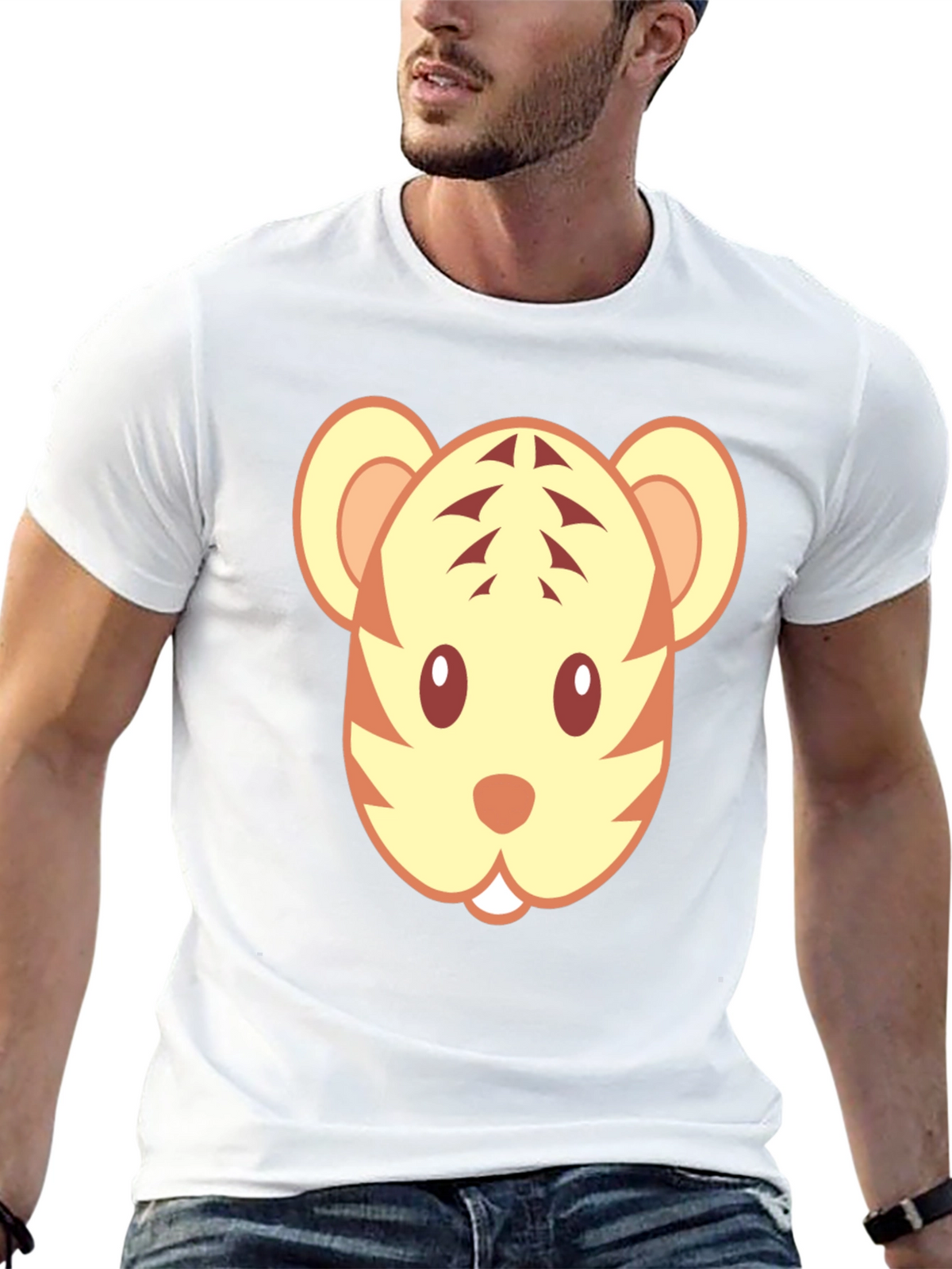 Cute Tiger Face Graphic Black T-Shirt