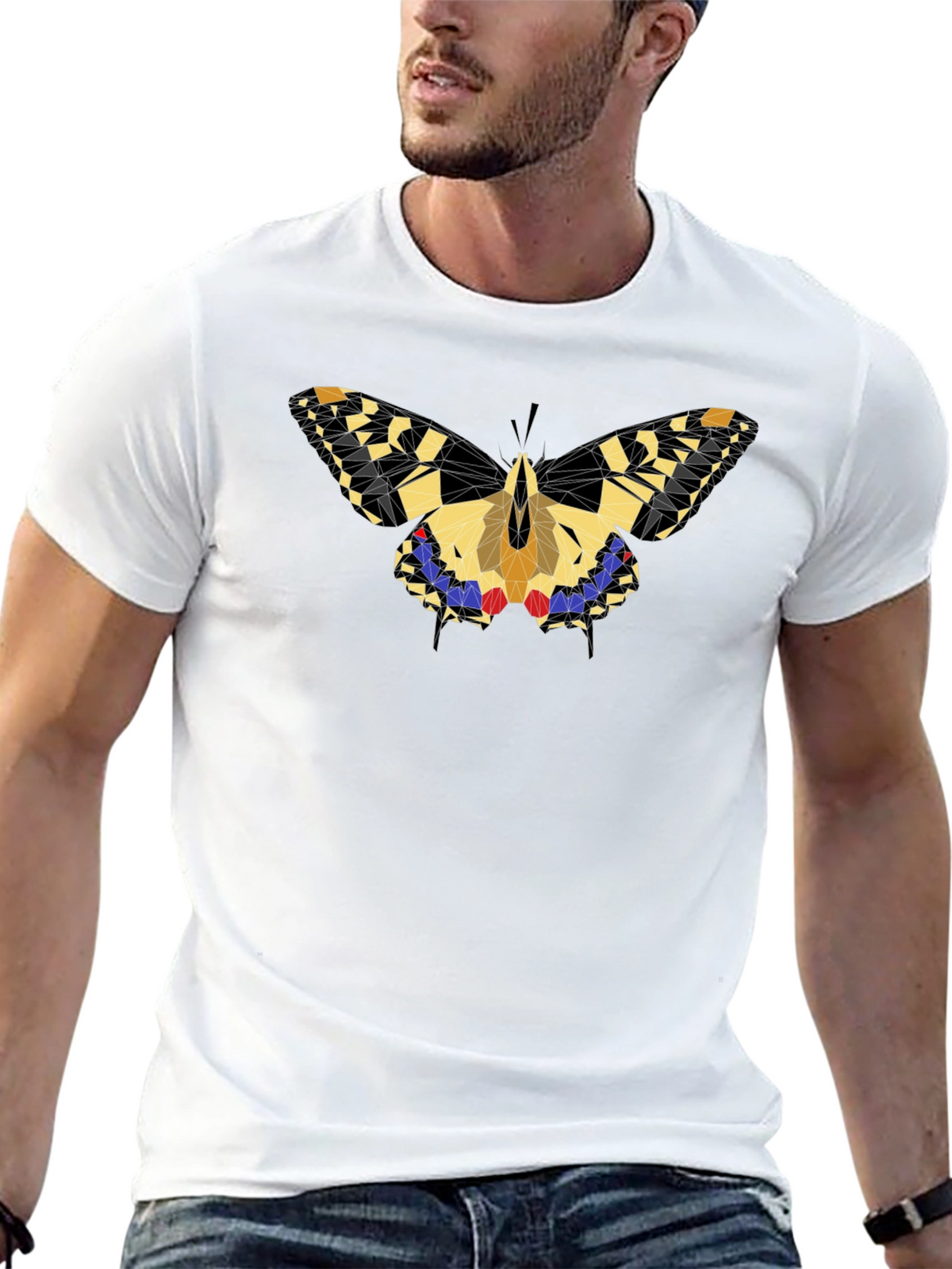 Geometric Butterfly Graphic Black T-Shirt