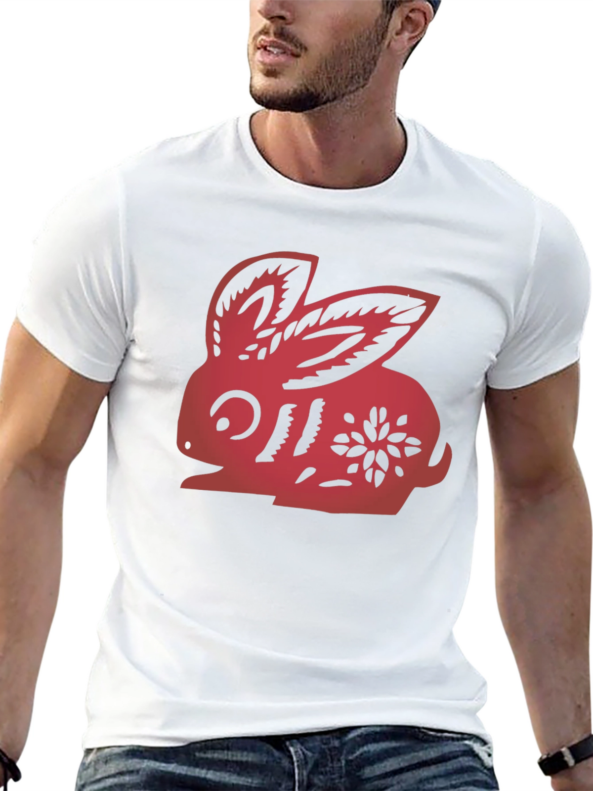 Red Rabbit Graphic Black T-Shirt