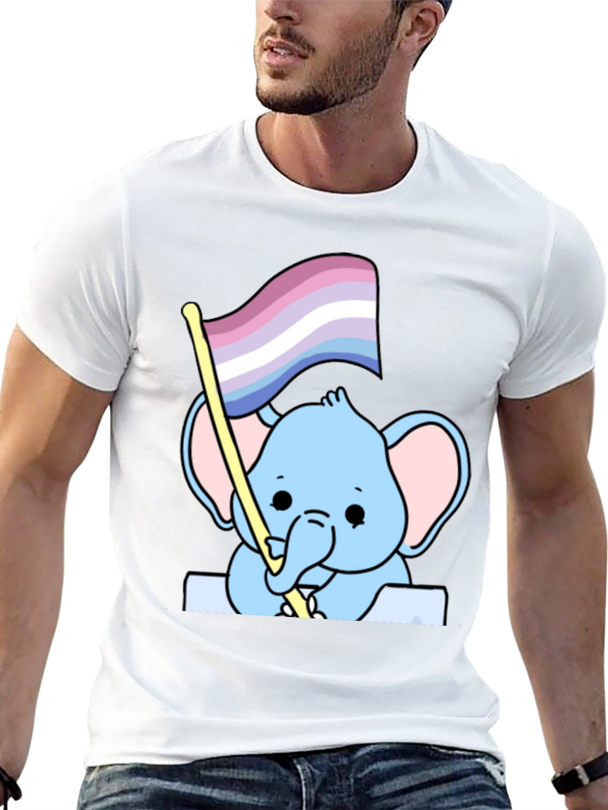 Cute Elephant with Genderqueer Pride Flag T-Shirt