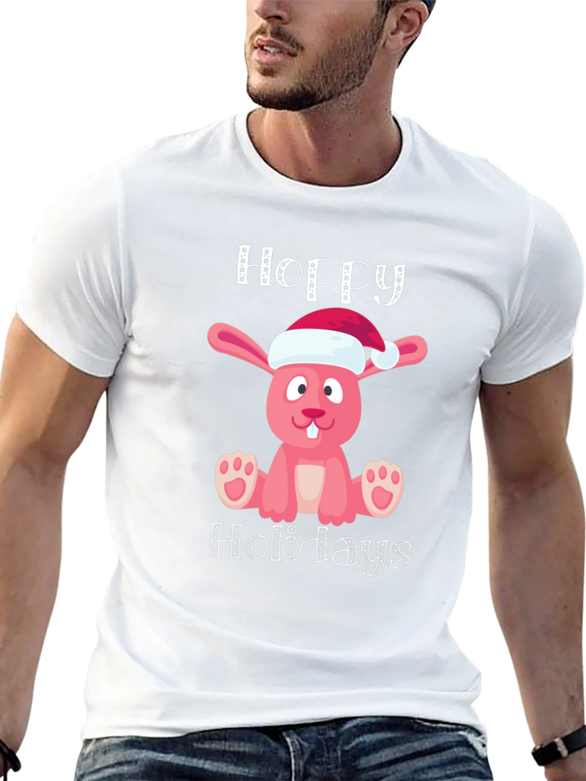 Hoppy Holidays Pink Bunny Christmas T-Shirt