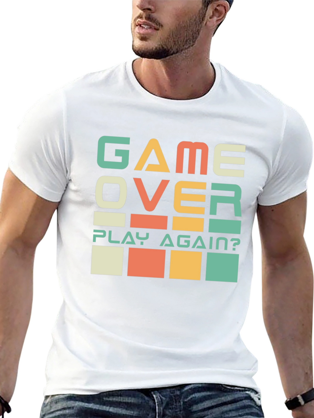 Game Over? Play Again? Black Graphic T-Shirt
