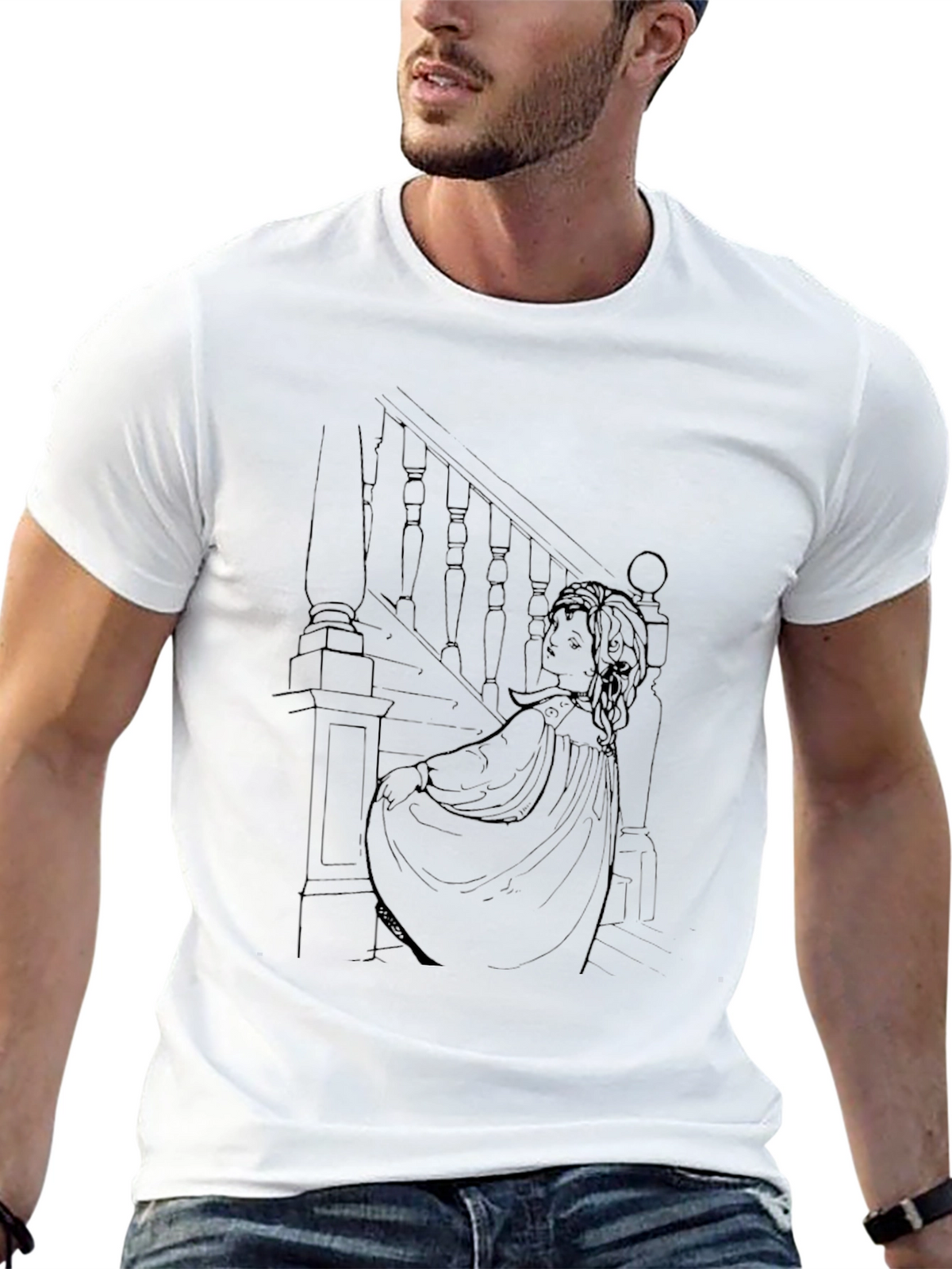 Ethereal Staircase Graphic Tee - Stylish Black T-Shirt