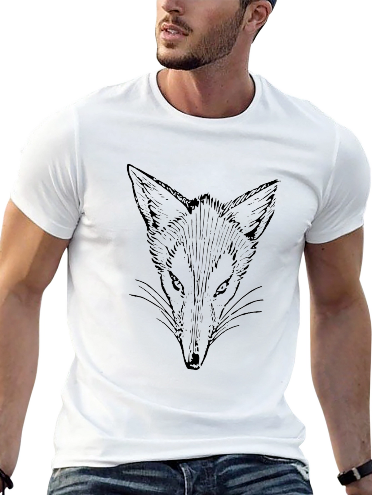 Fox Graphic Print Black T-Shirt for Men