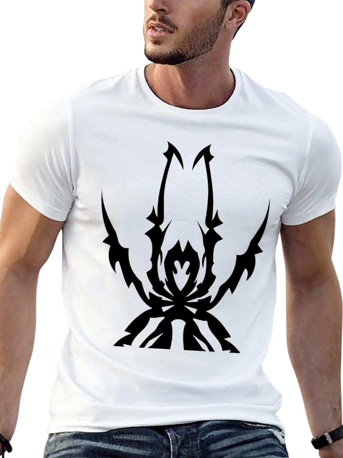 Mens Black T-Shirt with Spider Design