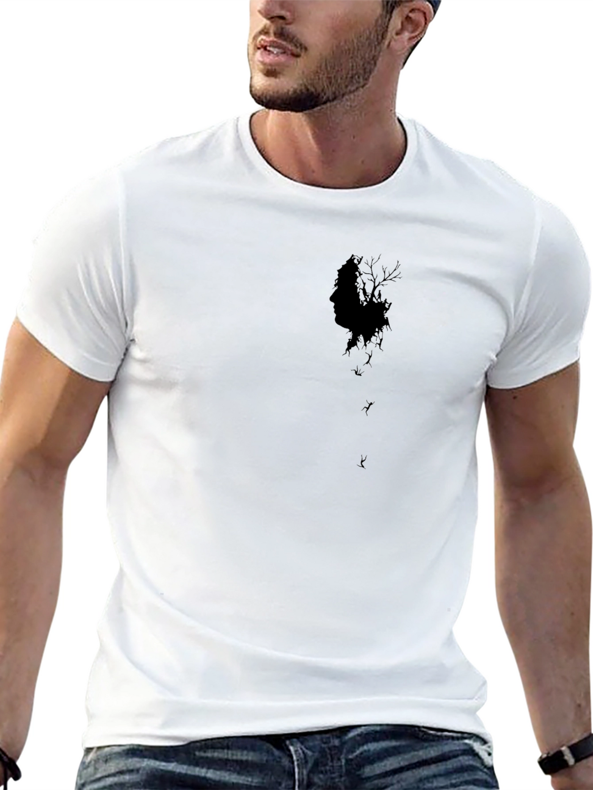 Mens Black Graphic Tee - Eerie Silhouette Design