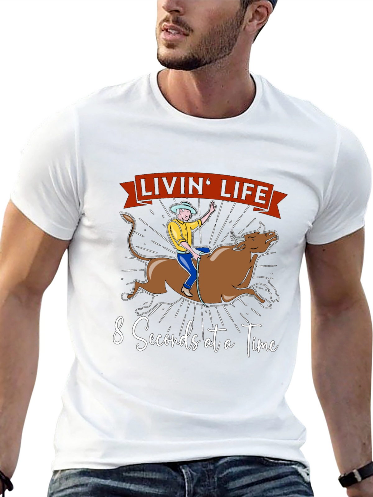 Livin Life Bull Riding Graphic T-Shirt