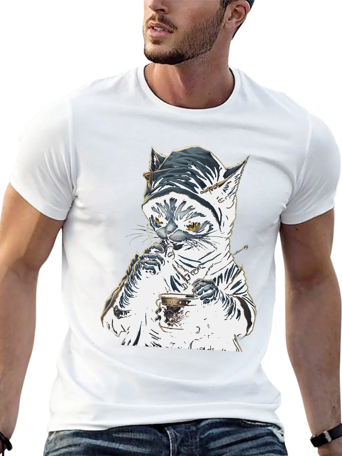 Cat T-Shirt: Sophisticated Feline Tea Time