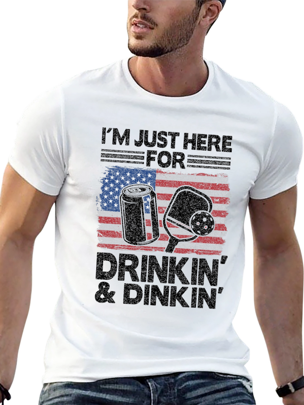 Drinkin & Dinkn T-Shirt - American Flag Pickleball Tee