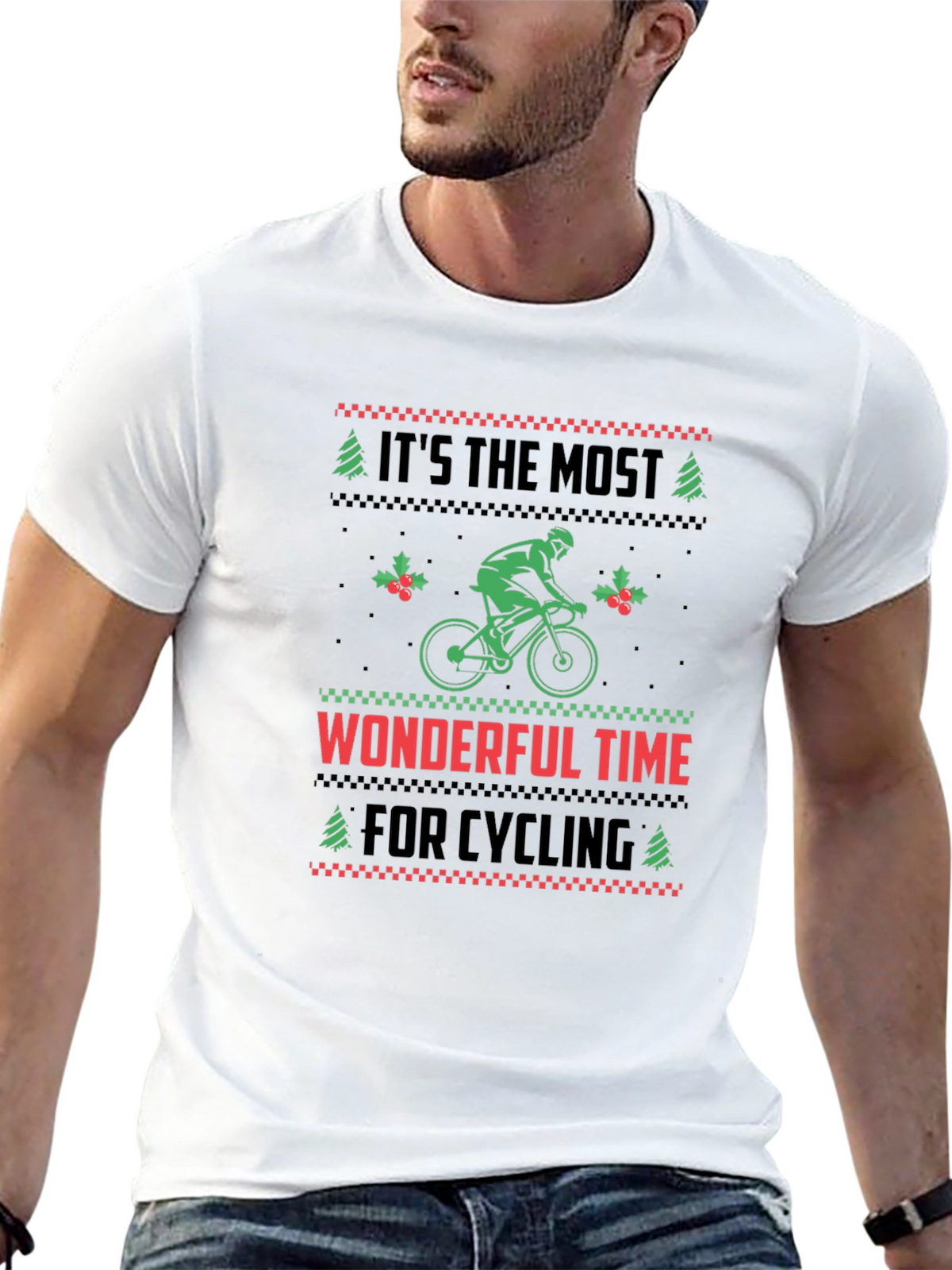 Cycling Christmas T-Shirt - Holiday Ugly Sweater Style