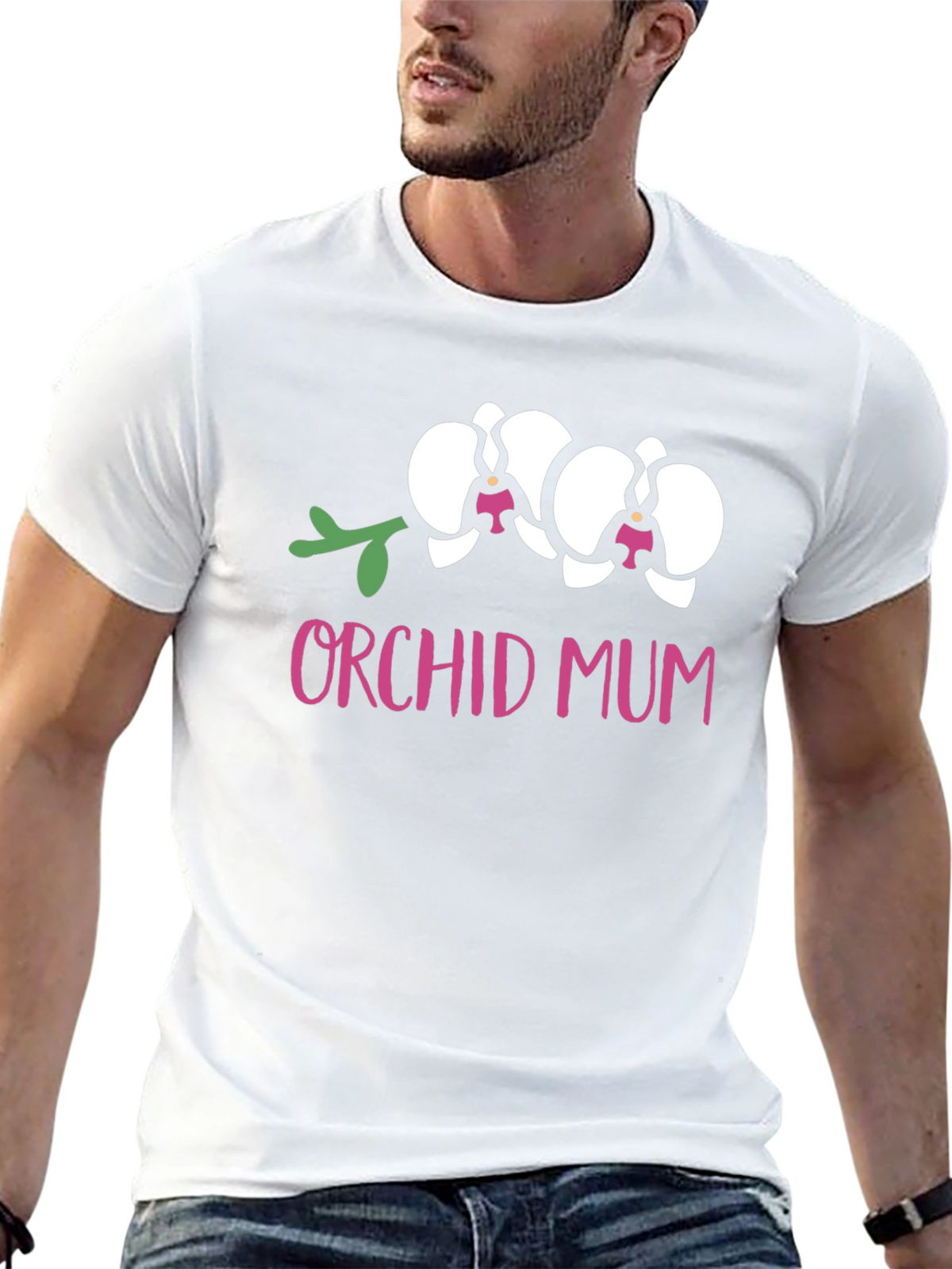 Orchid Mum Graphic Tee - Black Cotton T-Shirt