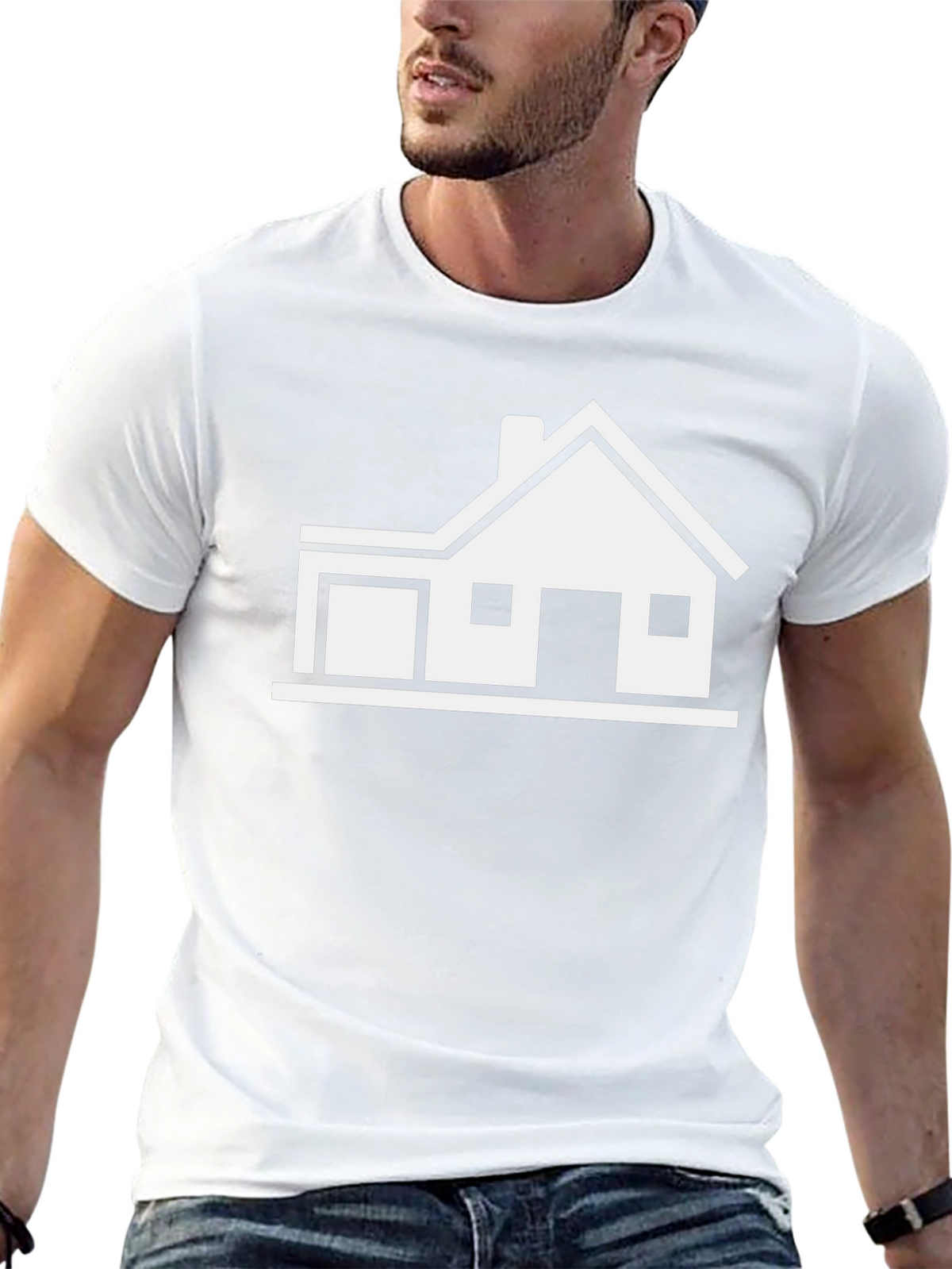 Modern House Graphic Tee - Black Cotton Blend T-Shirt