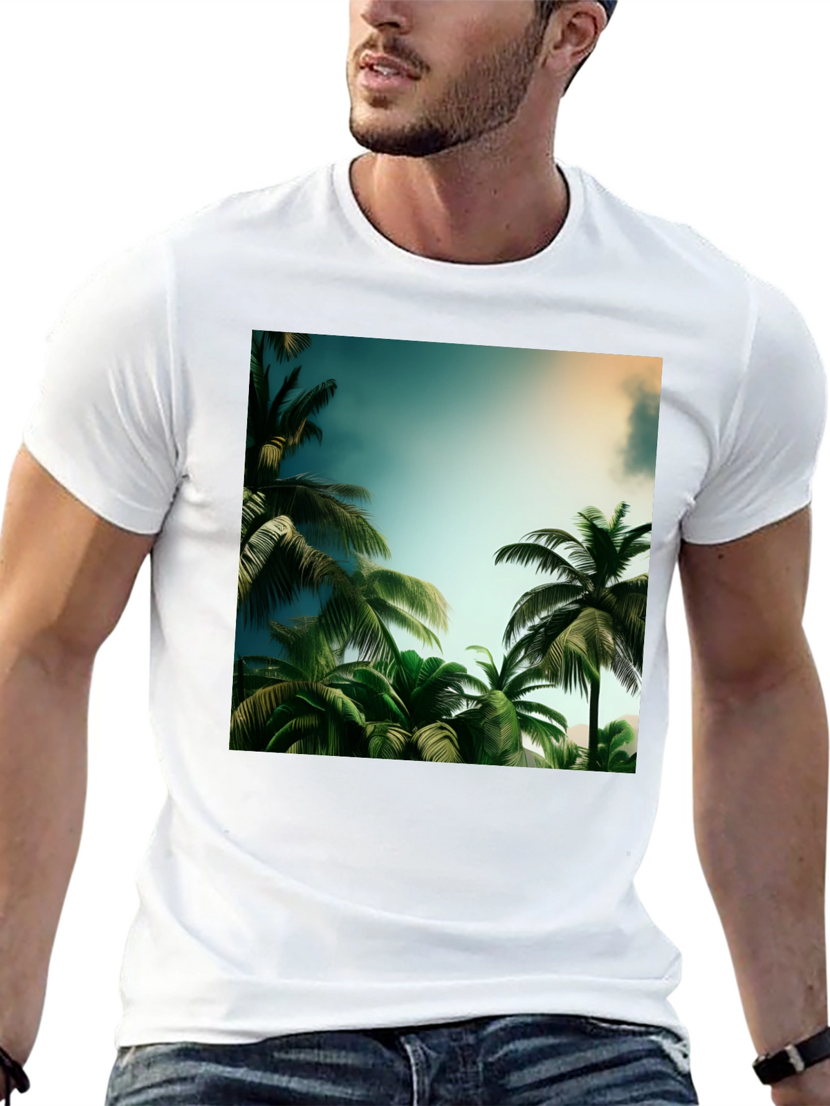 Tropical Palm Tree Graphic Black T-Shirt