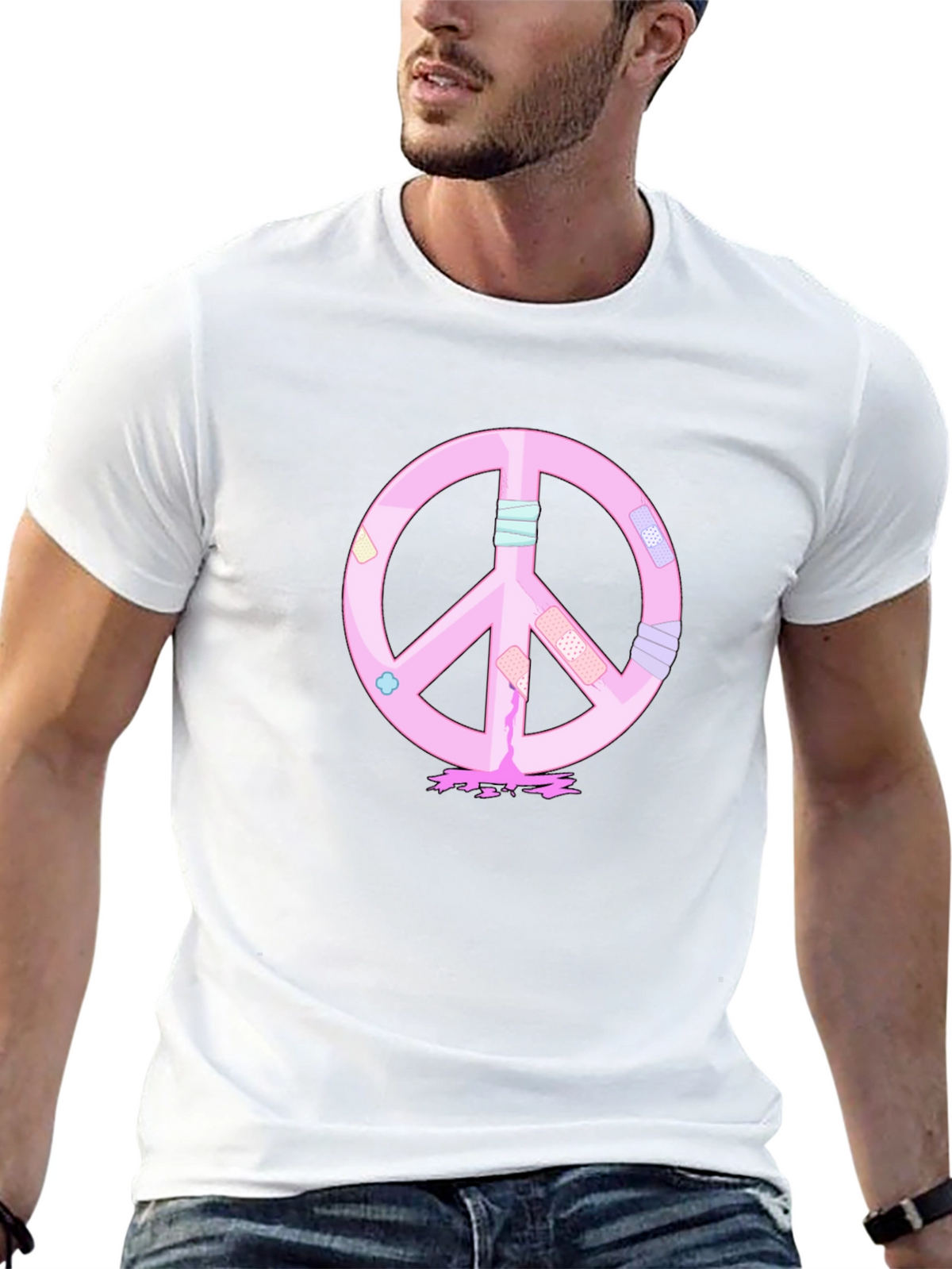 Peace Sign T-Shirt - Pink Bandage Design