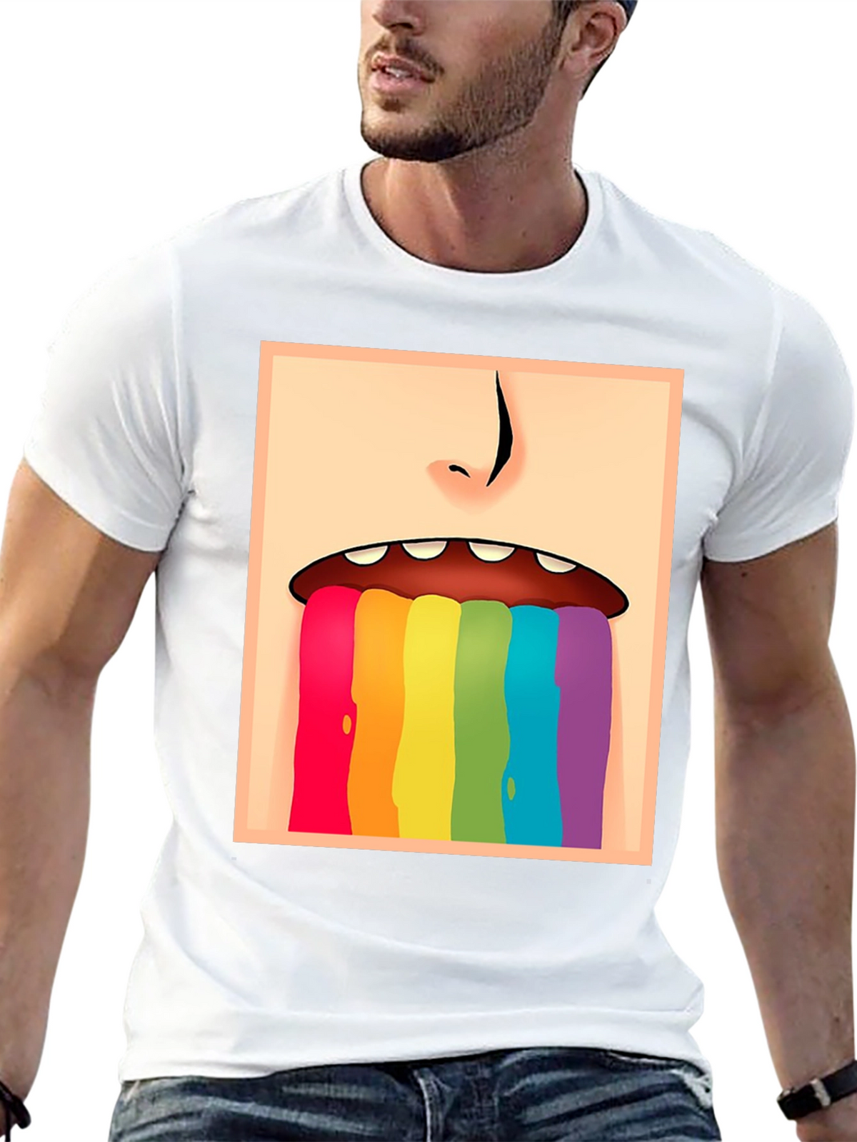 Rainbow Vomit Graphic Tee - Black Cotton Comfort