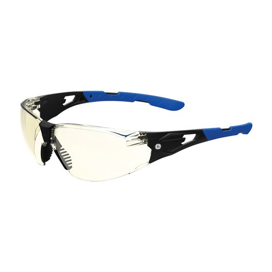 Safety Glasses, Anti-Fog & Anti-Scratch, Mirror, I/O Lens, Black/Blue Frame