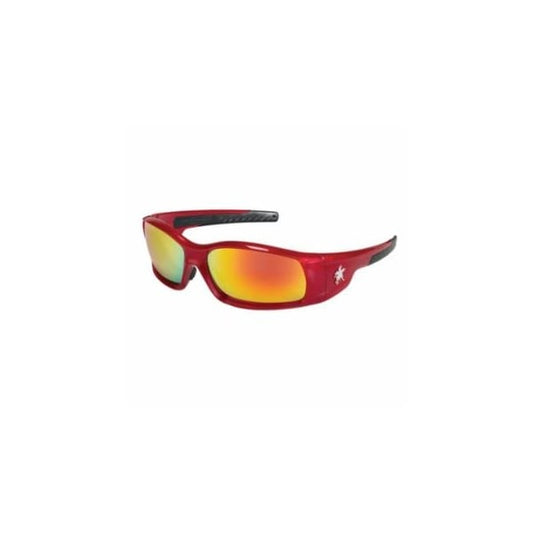Swagger Safety Glasses, Fire Mirror Lens, Duramass Hard Coat, Red Frame
