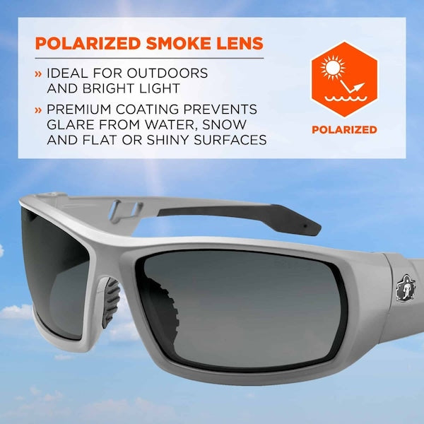 ODIN, Safety Glasses, Uncoated, Smoke Lens, Gray Frame, Full-Frame, Polarized