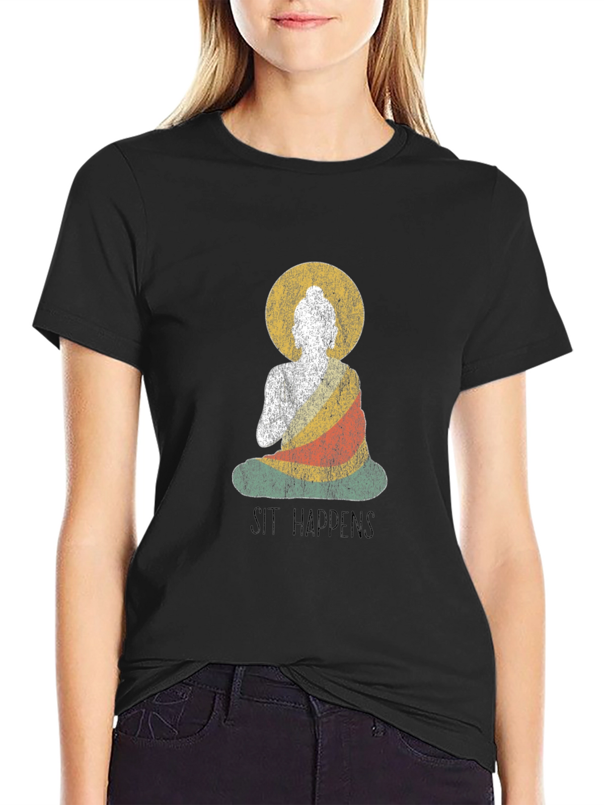 Sit Happens Buddha Graphic T-Shirt