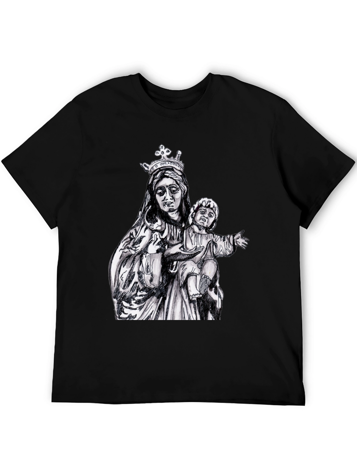 Virgin Mary & Child Graphic T-Shirt - Black