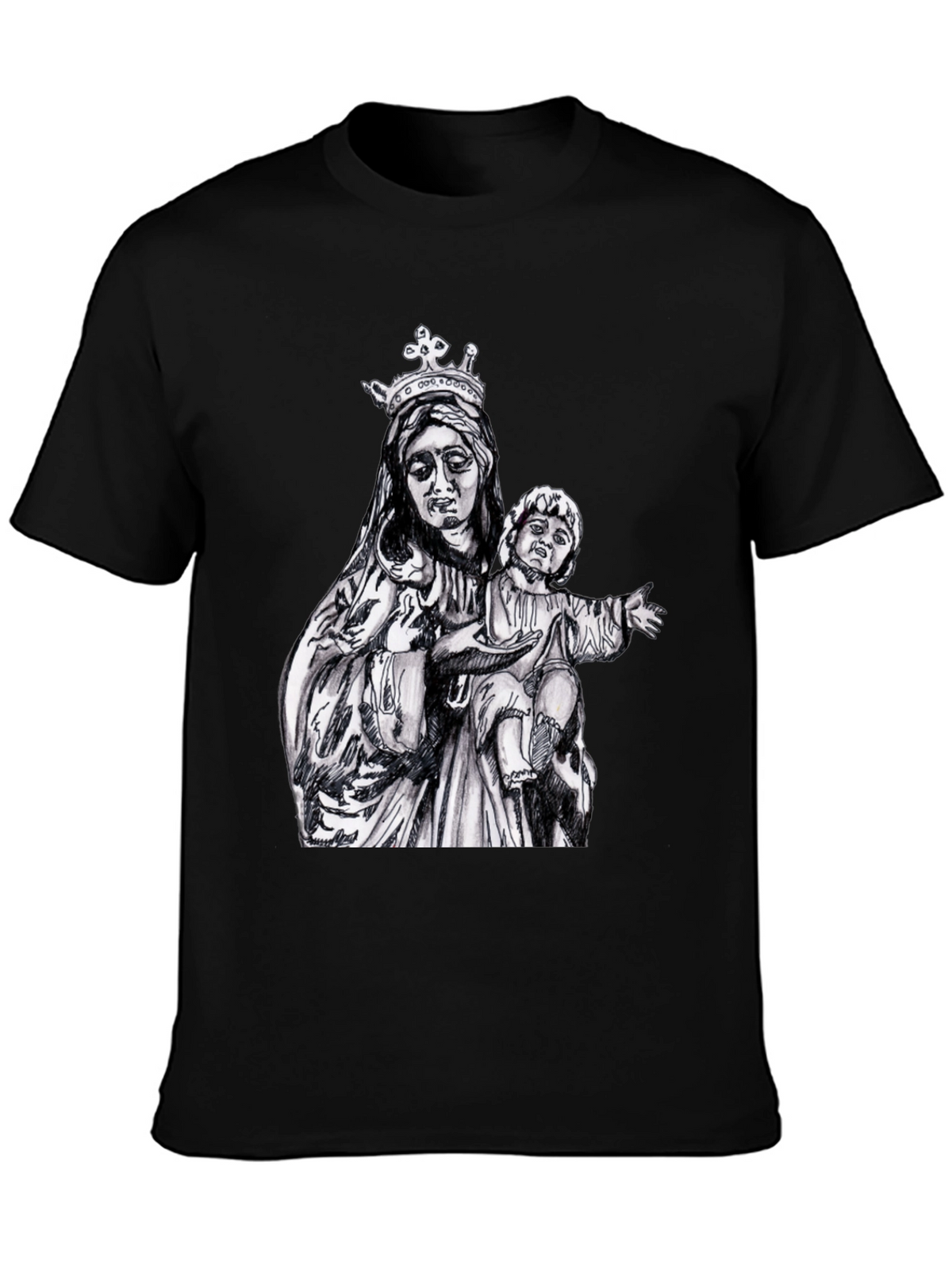 Virgin Mary & Child Graphic T-Shirt - Black