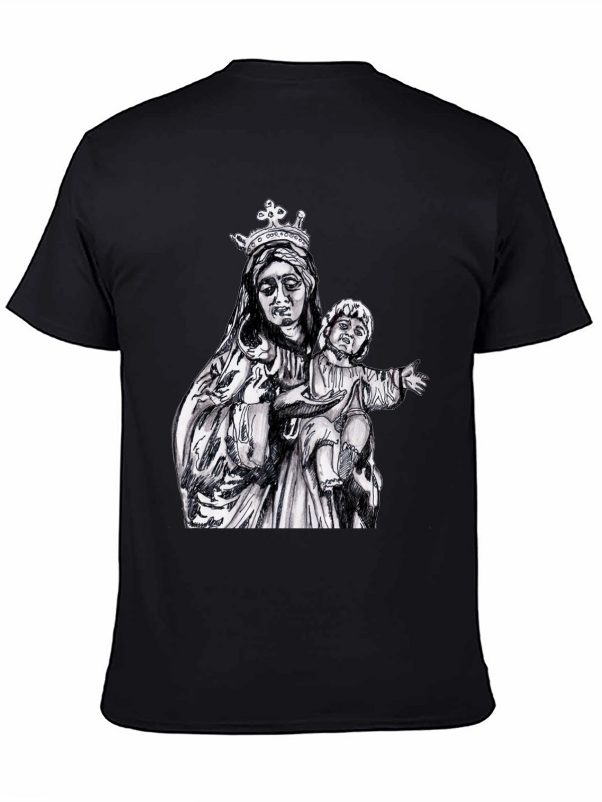 Virgin Mary & Child Graphic T-Shirt - Black