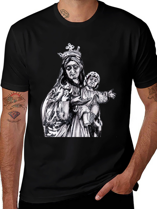 Virgin Mary & Child Graphic T-Shirt - Black