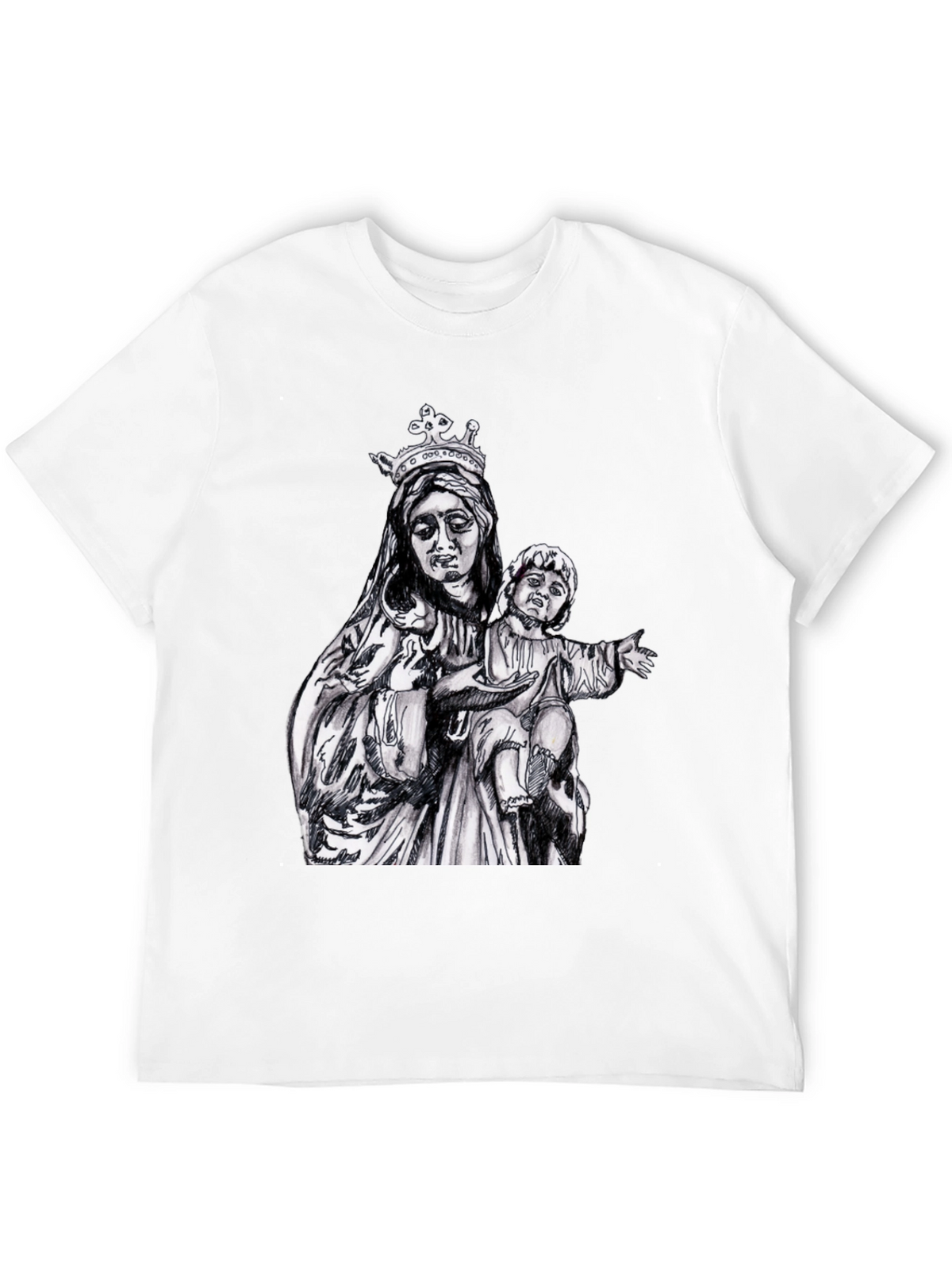 Virgin Mary & Child Graphic T-Shirt - Black