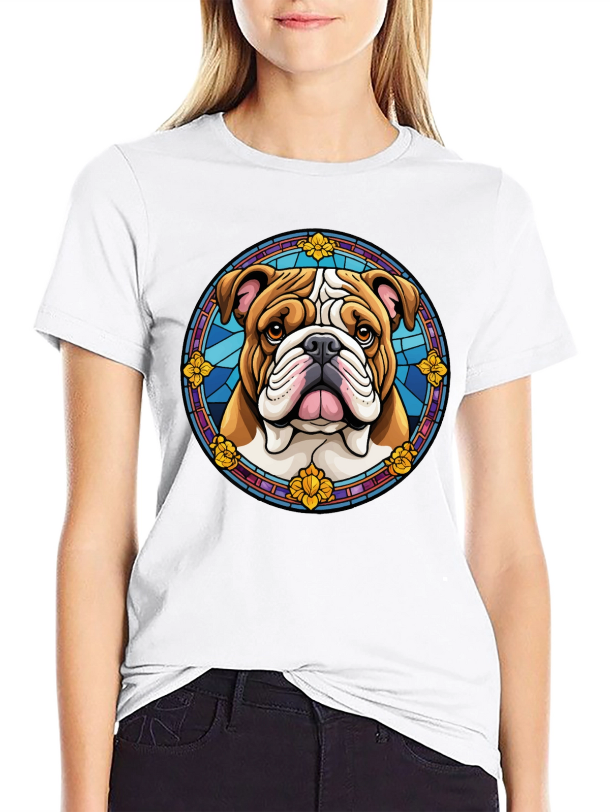 Bulldog Stained Glass Style Graphic Tee