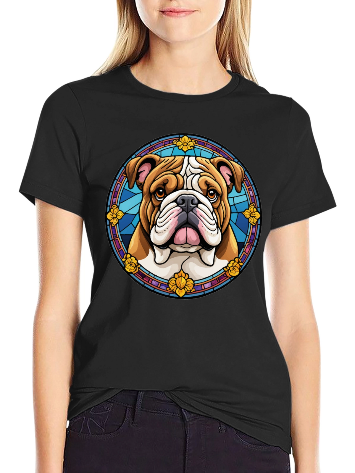 Bulldog Stained Glass Style Graphic Tee