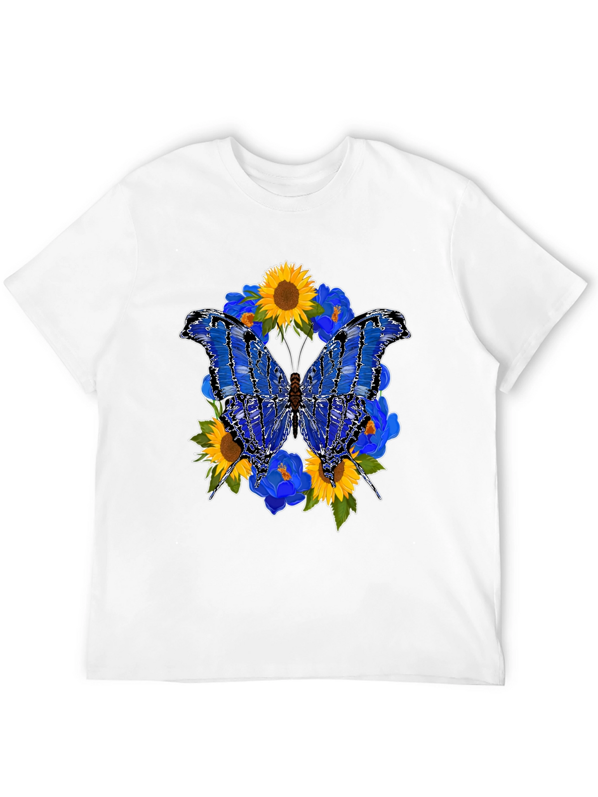 Butterfly Sunflower Graphic Black T-Shirt