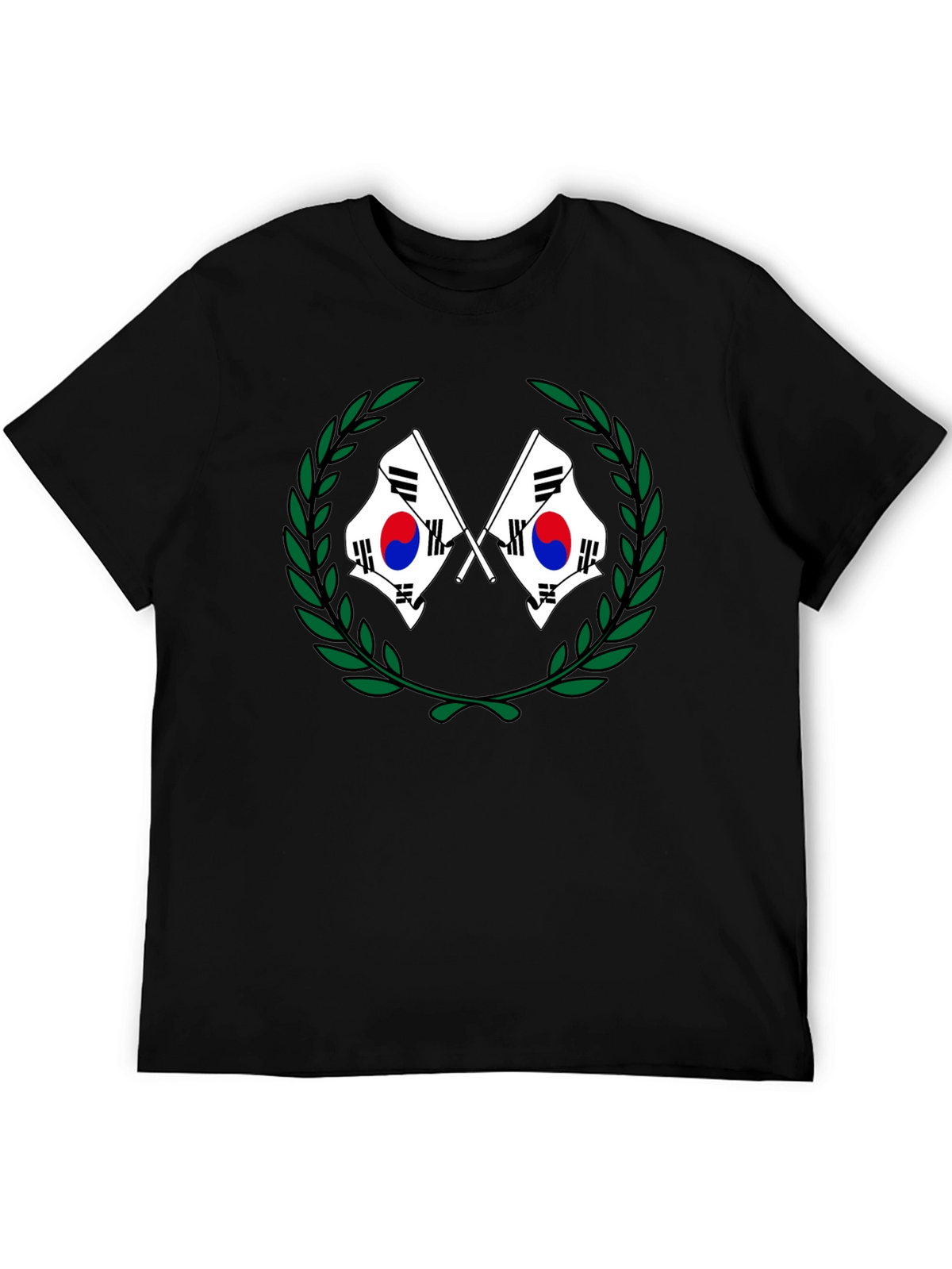 South Korea Flag Laurel Wreath Black T-Shirt