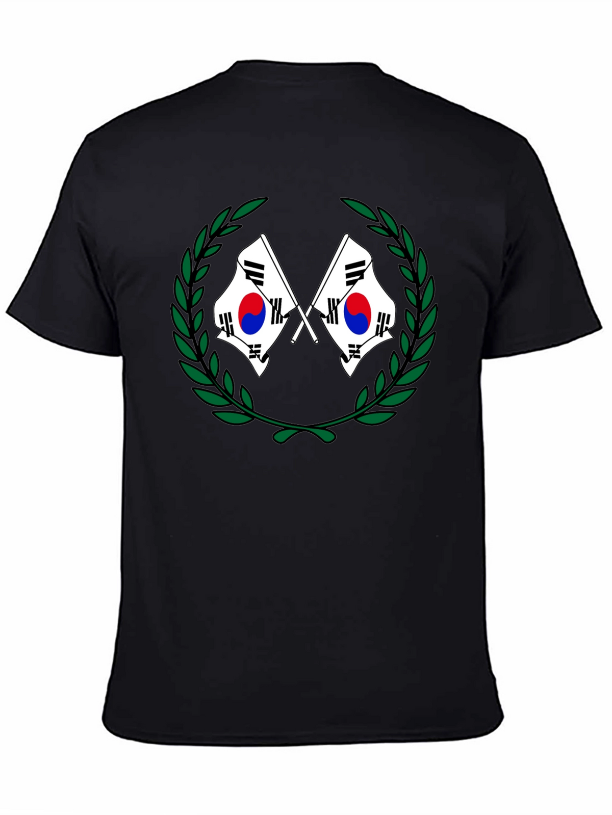 South Korea Flag Laurel Wreath Black T-Shirt