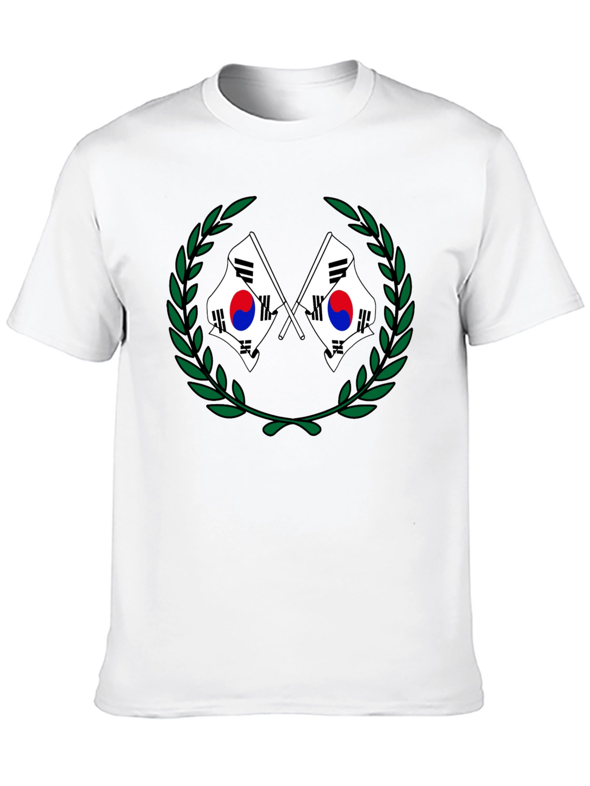 South Korea Flag Laurel Wreath Black T-Shirt