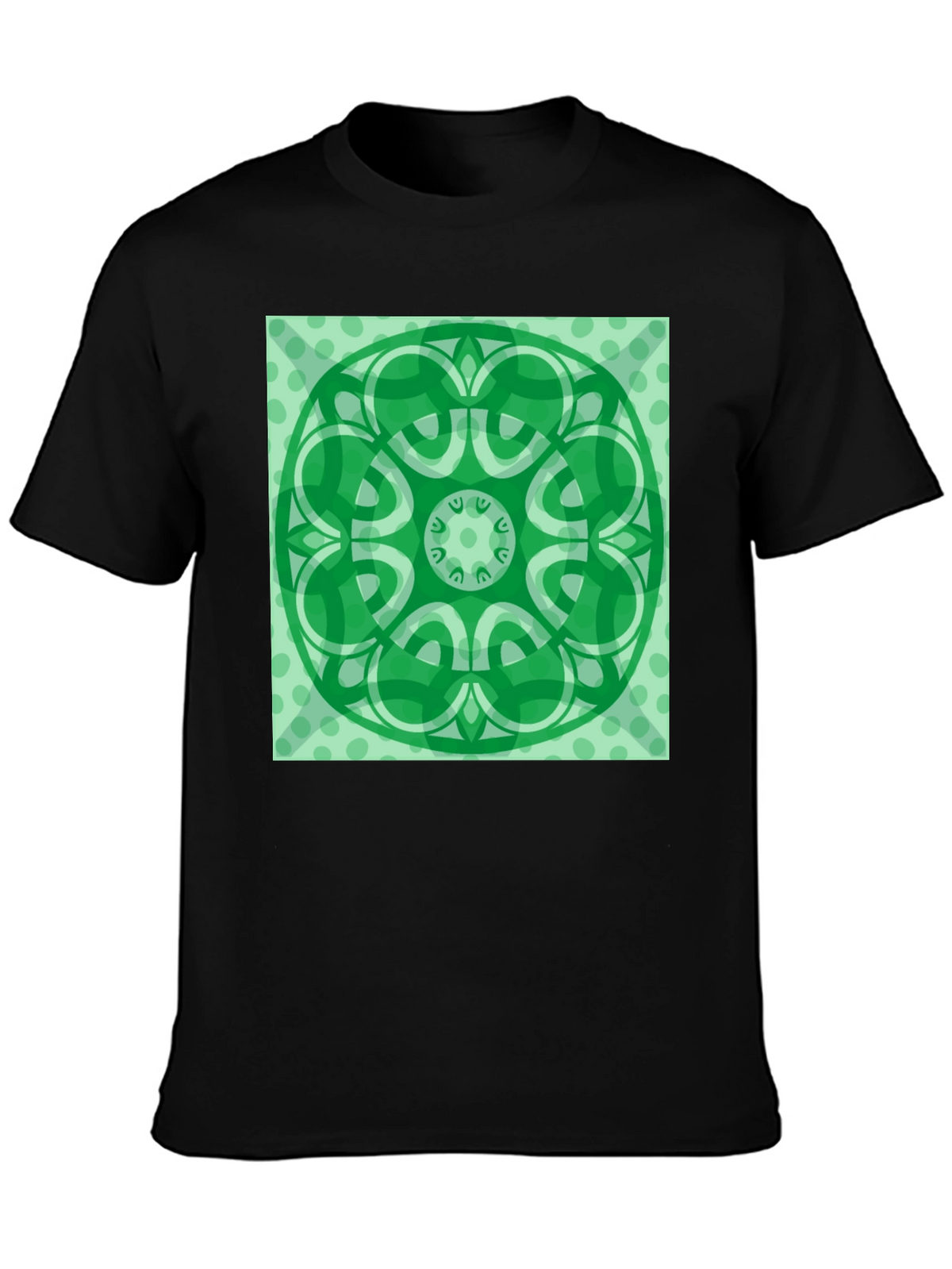 Green Mandala Graphic Black T-Shirt