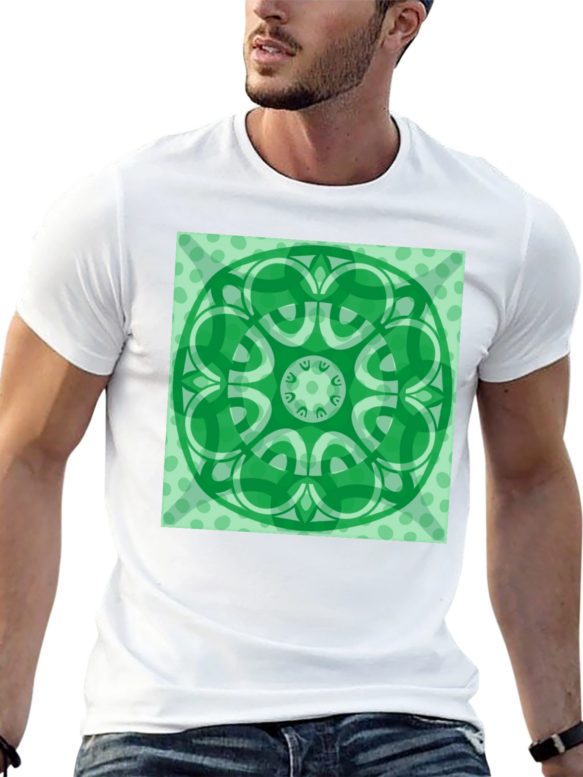 Green Mandala Graphic Black T-Shirt