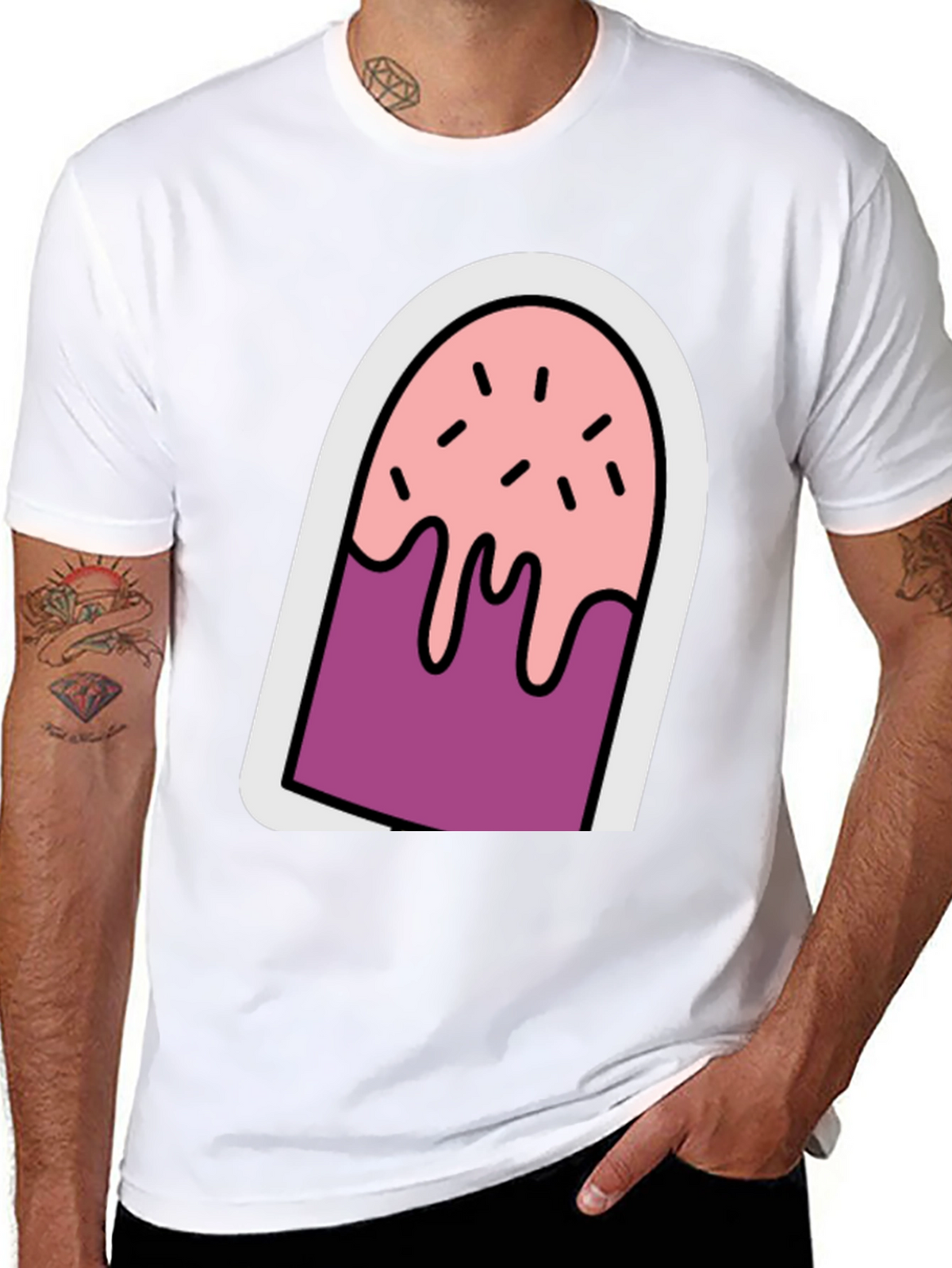 Cartoon Popsicle Graphic Tee - Black Unisex T-Shirt