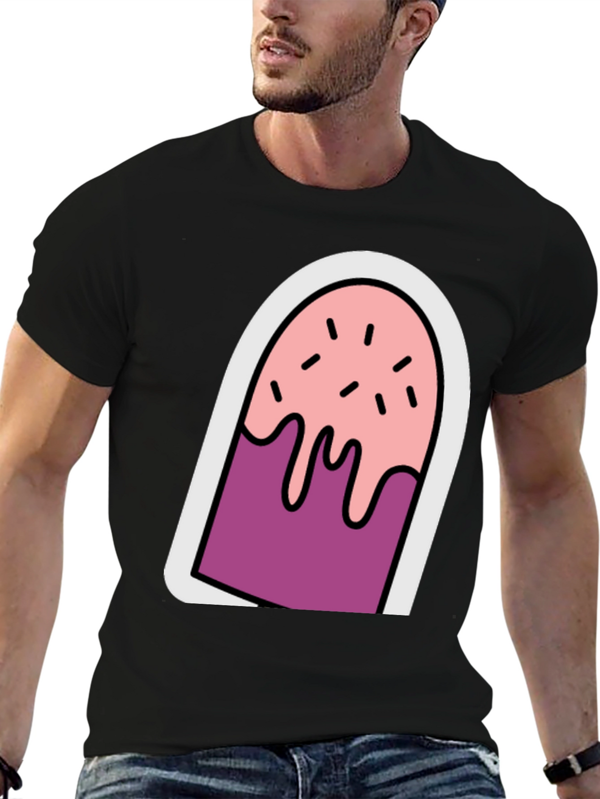 Cartoon Popsicle Graphic Tee - Black Unisex T-Shirt