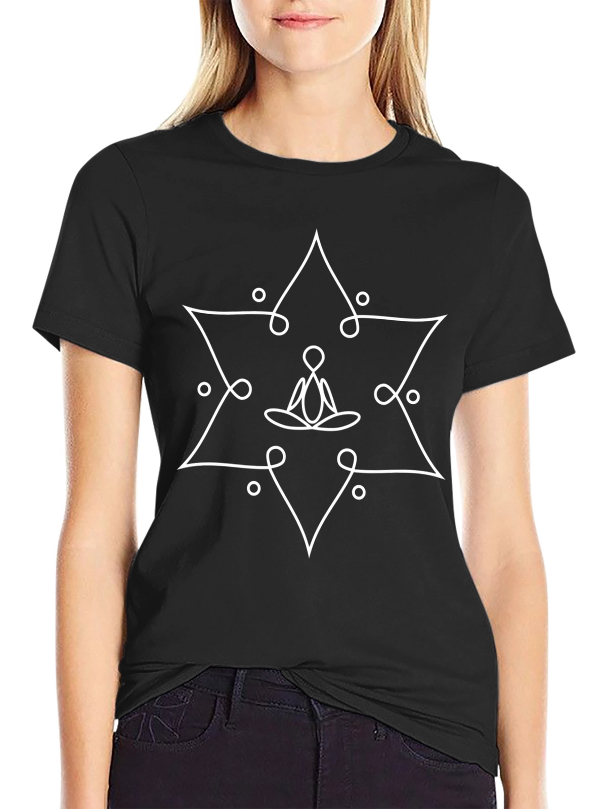 Meditative Star Graphic Tee - Black Cotton T-Shirt