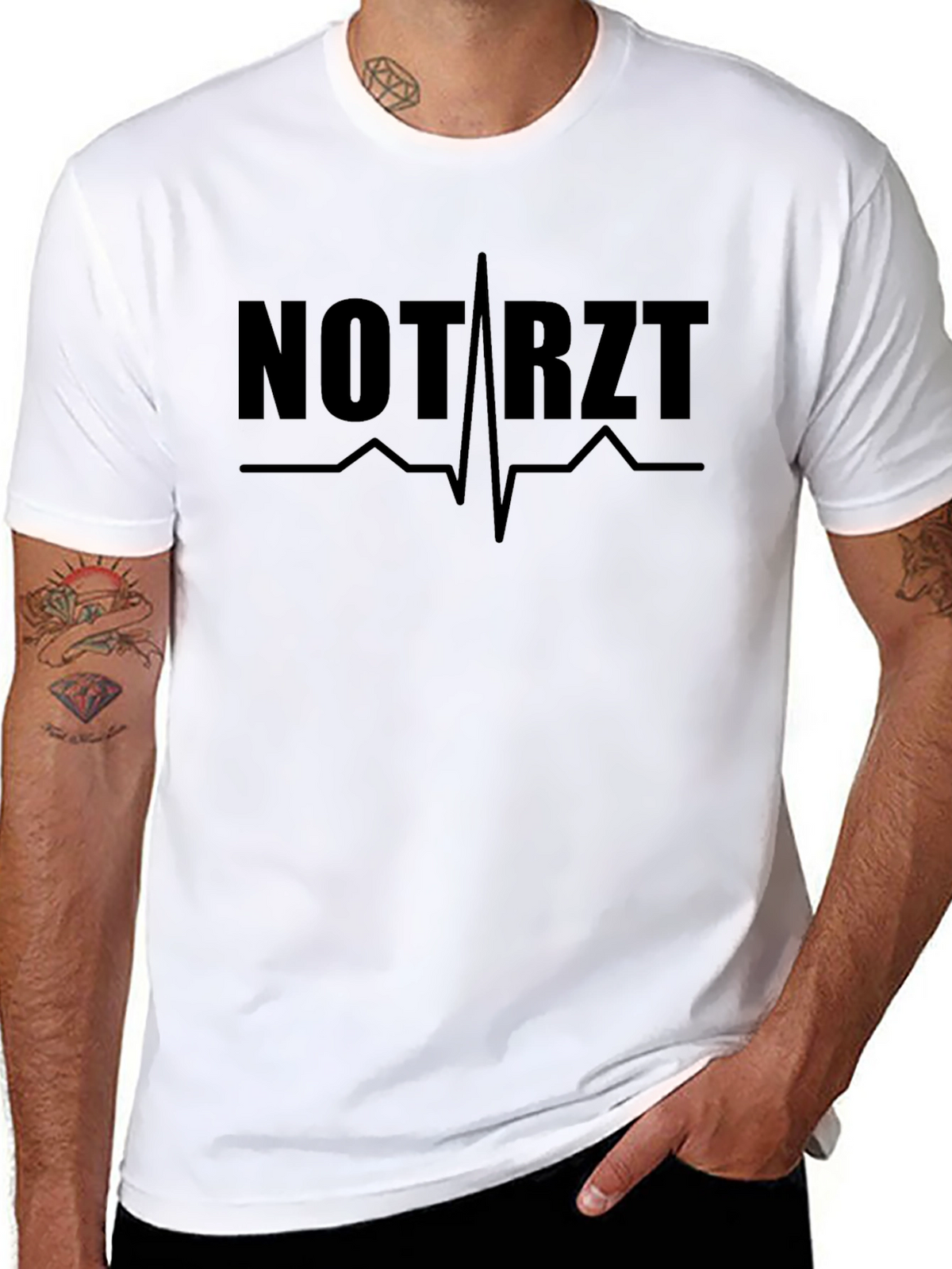 NOTARZT Black T-Shirt Emergency Doctor Heartbeat Design