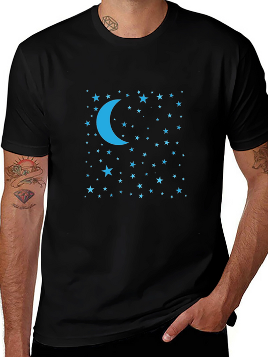 Celestial Moon & Stars Graphic Tee - Black
