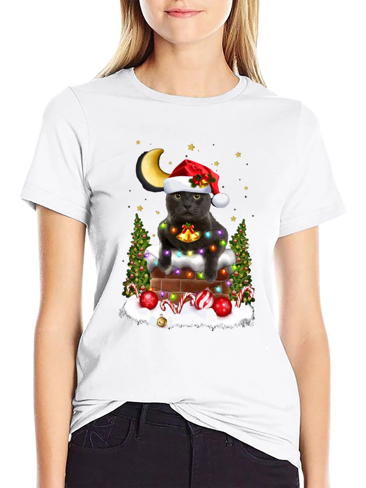Festive Cat in Chimney T-Shirt
