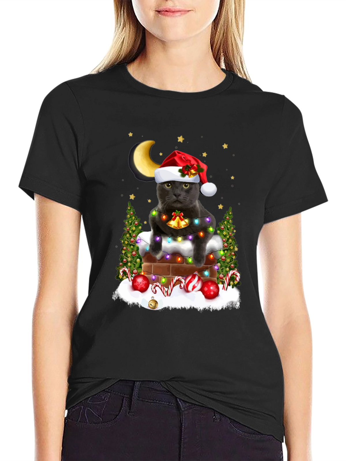 Festive Cat in Chimney T-Shirt