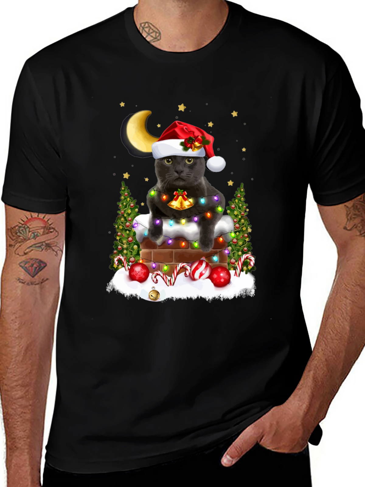 Festive Cat in Chimney T-Shirt