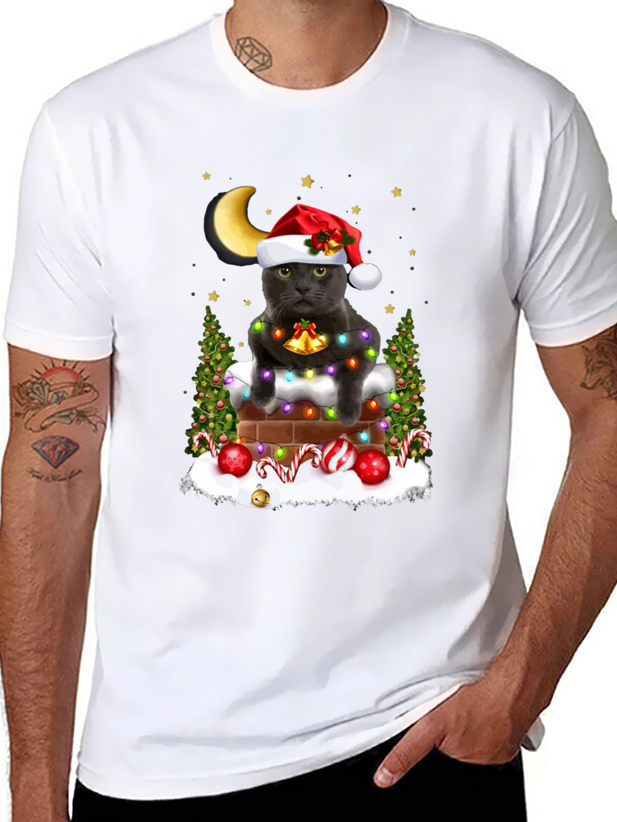 Festive Cat in Chimney T-Shirt