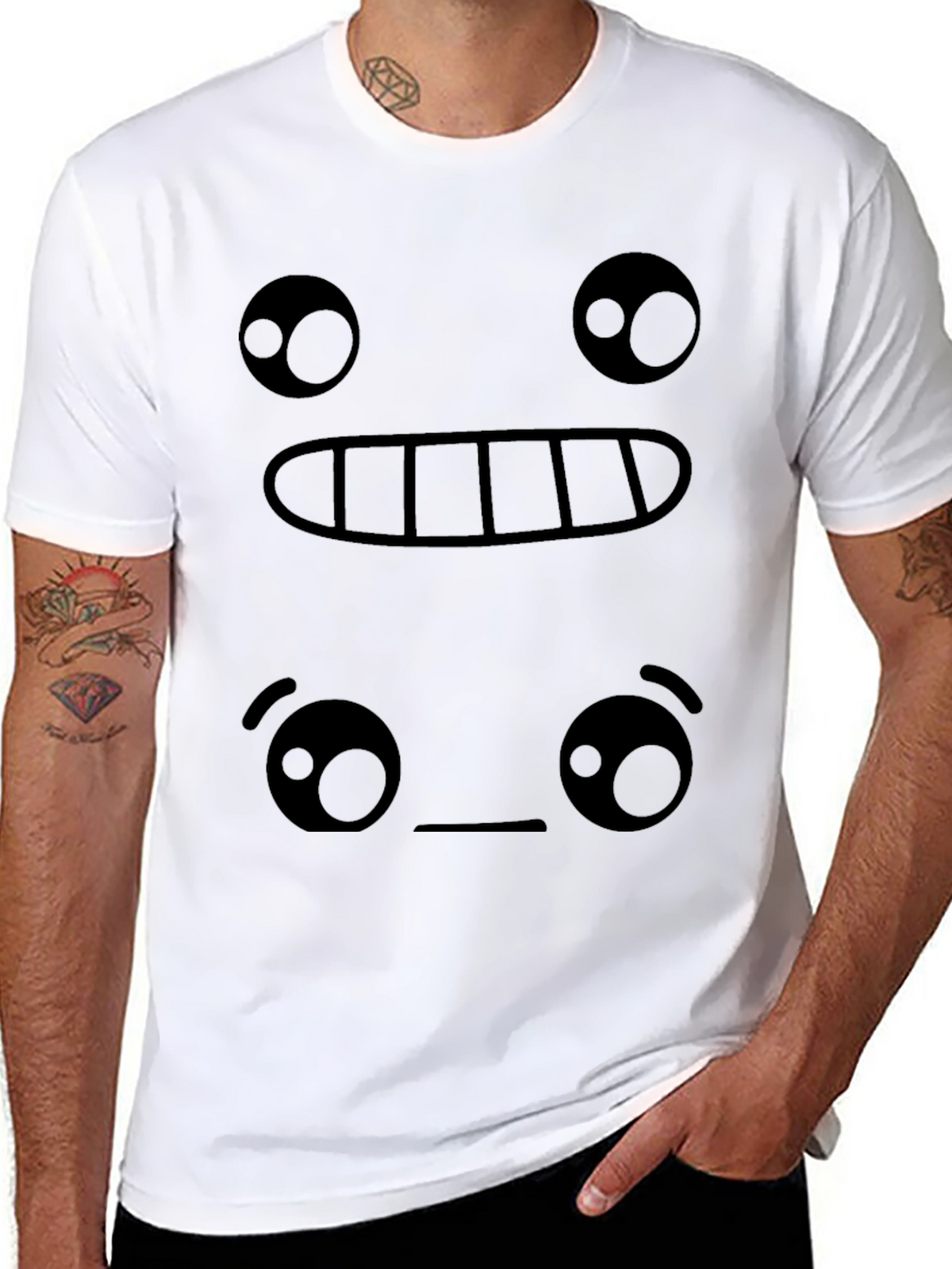 Funny Emoji Face Graphic Tee - Black T-Shirt