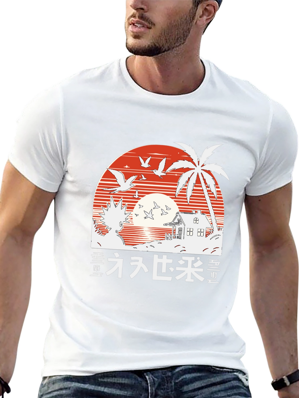 Retro Anime T-Shirt | Sunset Beach Palm